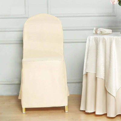 Polyester Banquet Chair Cover Beige - Reusable Stain-Resistant Slipcover