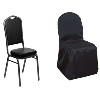 Polyester Banquet Chair Cover Black - Reusable Stain-Resistant Slipcover