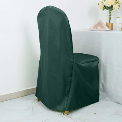 Polyester Banquet Chair Cover Hunter Emerald Green - Reusable Stain-Resistant Slipcover