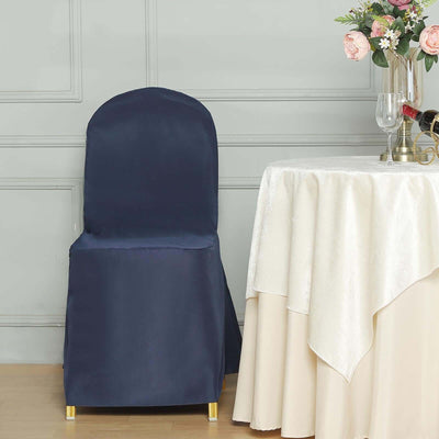 Polyester Banquet Chair Cover Navy Blue - Reusable Stain-Resistant Slipcover