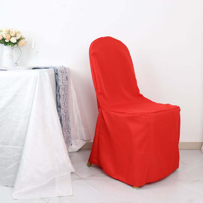 Polyester Banquet Chair Cover Red - Reusable Stain-Resistant Slipcover