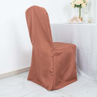 Polyester Banquet Chair Cover Terracotta (Rust) - Reusable Stain-Resistant Slipcover