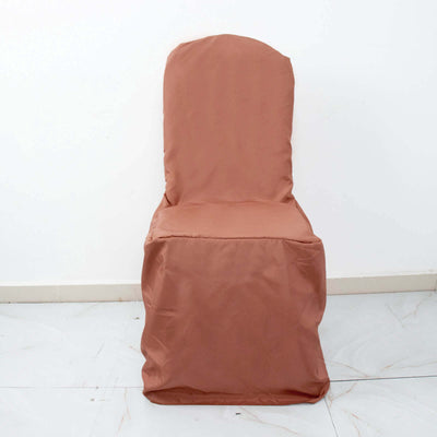 Polyester Banquet Chair Cover Terracotta (Rust) - Reusable Stain-Resistant Slipcover