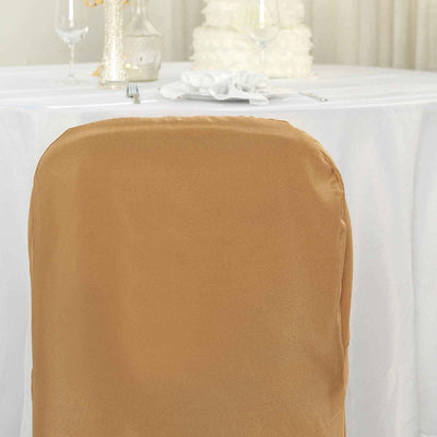 Polyester Folding Chair Cover Gold - Reusable Stain-Resistant Slip-On Design for Events