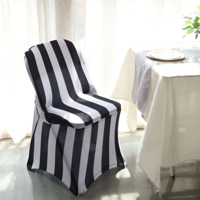 Stretch Spandex Folding Chair Cover Black/White 2"