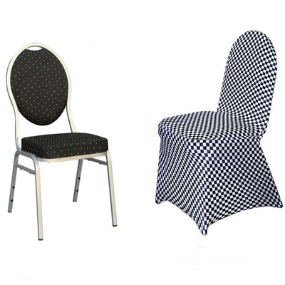 Spandex Stretch Banquet Chair Covers Black/White Buffalo Plaid - Fitted Checkered Design for Rustic & Modern Events