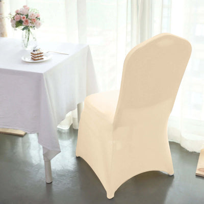 Spandex Stretch Fitted Banquet Chair Cover 160GSM Beige - Durable Slip-On Slipcover