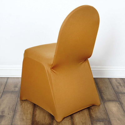 Spandex Stretch Fitted Banquet Chair Cover 160GSM Gold - Durable Slip-On Slipcover for Weddings & Events
