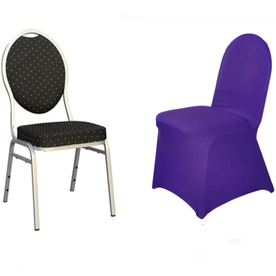 Spandex Stretch Fitted Banquet Chair Cover 160GSM Purple - Durable Slip-On Slipcover