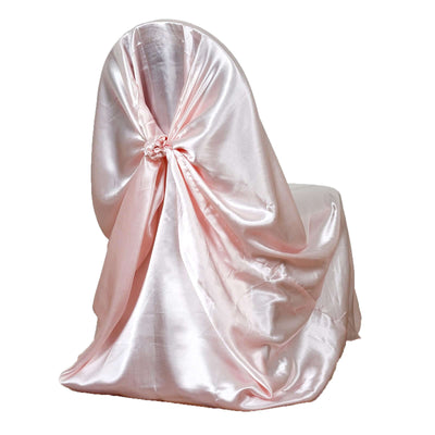 Satin Self-Tie Universal Chair Cover Blush - Reusable Slip-On Slipcover for Folding, Dining, Banquet & Standard Size Chairs