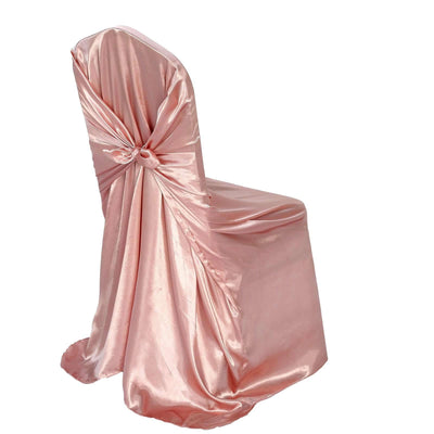 Satin Self-Tie Universal Chair Cover Dusty Rose - Reusable Slip-On Slipcover for Folding, Dining, Banquet & Standard Size Chairs