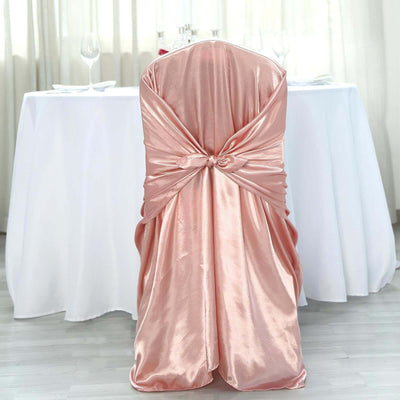 Satin Self-Tie Universal Chair Cover Dusty Rose - Reusable Slip-On Slipcover for Folding, Dining, Banquet & Standard Size Chairs