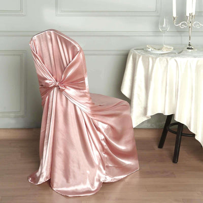 Satin Self-Tie Universal Chair Cover Dusty Rose - Reusable Slip-On Slipcover for Folding, Dining, Banquet & Standard Size Chairs