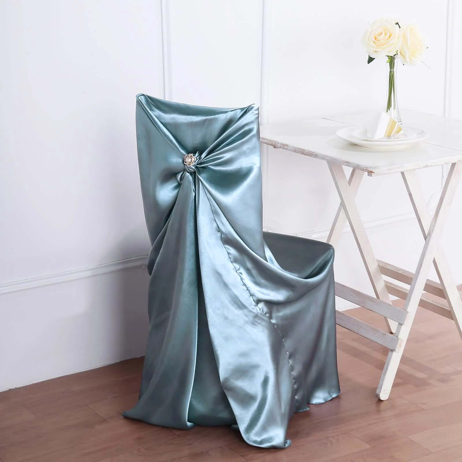 Dusty Blue Satin Universal Chair Cover | eFavormart.com