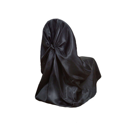 Satin Self-Tie Universal Chair Cover Black - Reusable Slip-On Slipcover for Folding, Dining, Banquet & Standard Size Chairs