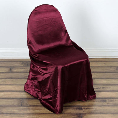 Satin Self-Tie Universal Chair Cover Burgundy - Reusable Slip-On Slipcover for Folding, Dining, Banquet & Standard Size Chairs