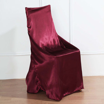 Satin Self-Tie Universal Chair Cover Burgundy - Reusable Slip-On Slipcover for Folding, Dining, Banquet & Standard Size Chairs
