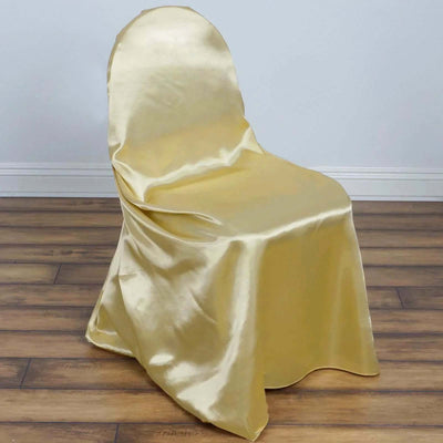 Satin Self-Tie Universal Chair Cover Champagne - Reusable Slip-On Slipcover for Folding, Dining, Banquet & Standard Size Chairs