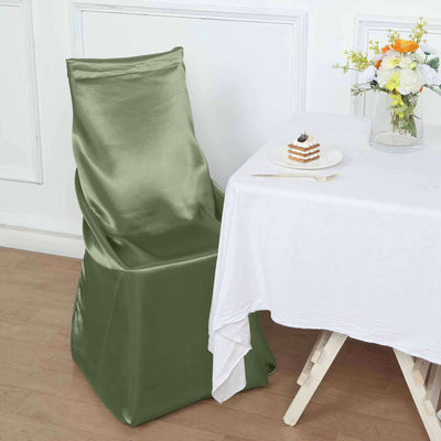 Satin Self-Tie Universal Chair Cover Dusty Sage Green - Reusable Slip-On Slipcover for Folding, Dining, Banquet & Standard Size Chairs