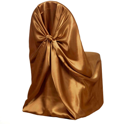 Satin Self-Tie Universal Chair Cover Gold - Reusable Slip-On Slipcover for Folding, Dining, Banquet & Standard Size Chairs