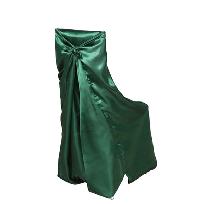 Satin Self-Tie Universal Chair Cover Hunter Emerald Green - Reusable Slip-On Slipcover for Folding, Dining, Banquet & Standard Size Chairs