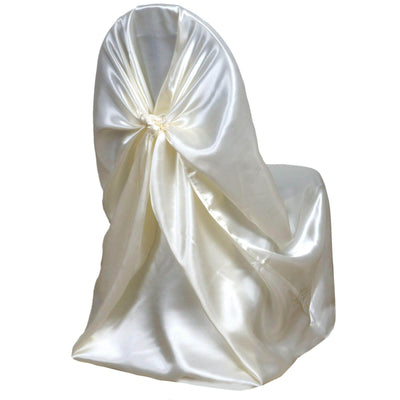 Satin Self-Tie Universal Chair Cover Ivory - Reusable Slip-On Slipcover for Folding, Dining, Banquet & Standard Size Chairs