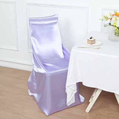 Satin Self-Tie Universal Chair Cover Lavender Lilac - Reusable Slip-On Slipcover for Folding, Dining, Banquet & Standard Size Chairs