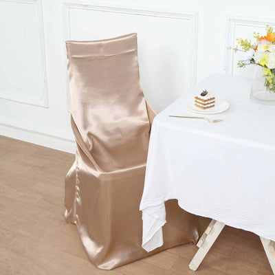 Satin Self-Tie Universal Chair Cover Nude - Reusable Slip-On Slipcover for Folding, Dining, Banquet & Standard Size Chairs