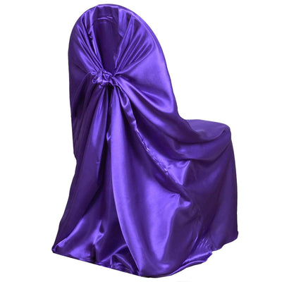 Satin Self-Tie Universal Chair Cover Purple - Reusable Slip-On Slipcover for Folding, Dining, Banquet & Standard Size Chairs