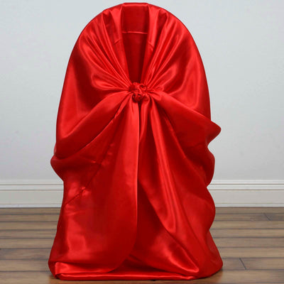 Satin Self-Tie Universal Chair Cover Red - Reusable Slip-On Slipcover for Folding, Dining, Banquet & Standard Size Chairs