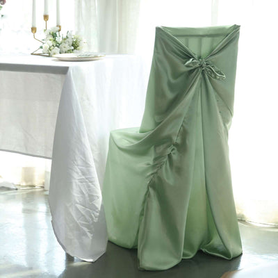 Satin Self-Tie Universal Chair Cover Sage Green - Reusable Slip-On Slipcover for Folding, Dining, Banquet & Standard Size Chairs