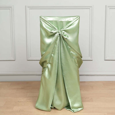 Satin Self-Tie Universal Chair Cover Sage Green - Reusable Slip-On Slipcover for Folding, Dining, Banquet & Standard Size Chairs