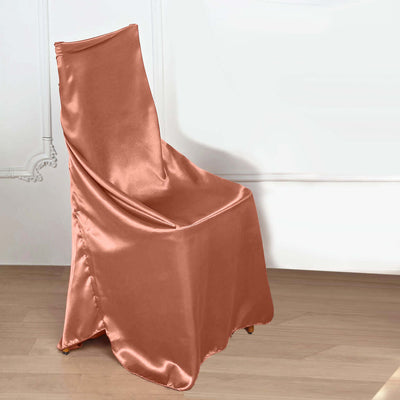 Satin Self-Tie Universal Chair Cover Terracotta (Rust) - Reusable Slip-On Slipcover for Folding, Dining, Banquet & Standard Size Chairs