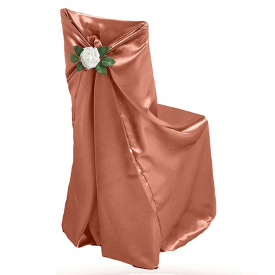 Satin Self-Tie Universal Chair Cover Terracotta (Rust) - Reusable Slip-On Slipcover for Folding, Dining, Banquet & Standard Size Chairs