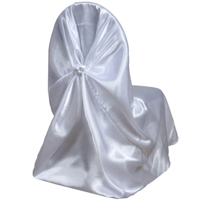 Satin Self-Tie Universal Chair Cover White - Reusable Slip-On Slipcover for Folding, Dining, Banquet & Standard Size Chairs