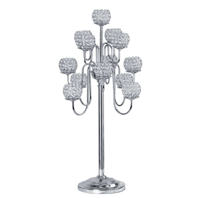 Metal Crystal Beaded Candelabra 40" Silver 13 Arm Design - Table Centerpiece for Events