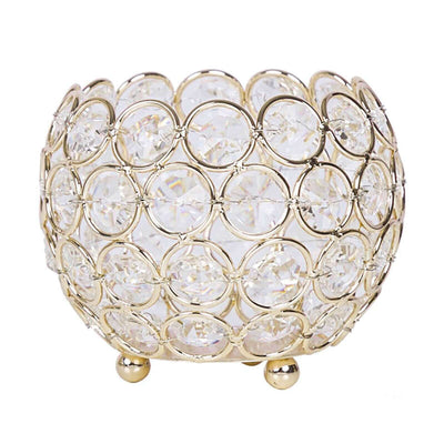 Crystal Beaded Metal Votive Tealight Candle Holder 4" Round Gold - Multipurpose Table Vase for Stylish Decor