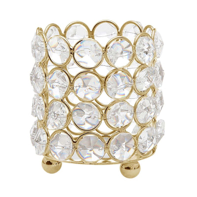 Crystal Beaded Metal Votive Tealight Candle Holder 4" Tall Gold - Versatile Multipurpose Table Vase