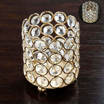 Crystal Beaded Metal Votive Tealight Candle Holder 4" Tall Gold - Versatile Multipurpose Table Vase