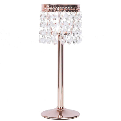 Crystal Beaded Chandelier Candle Holder 12" Rose Gold - Stunning Metal Tealight Stand for Pillar Candles