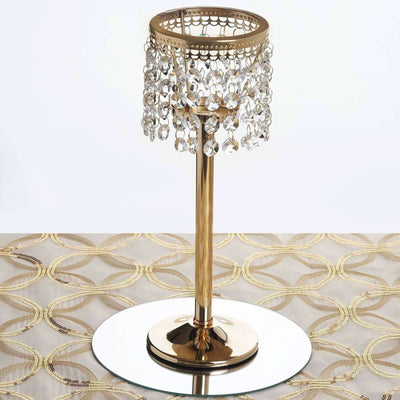 Crystal Beaded Chandelier Candle Holder 12" Gold - Stunning Metal Tealight Stand for Pillar Candles