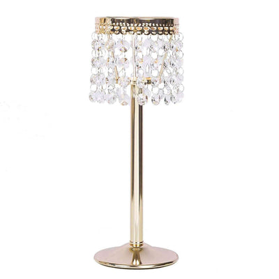 Crystal Beaded Chandelier Candle Holder 12" Gold - Stunning Metal Tealight Stand for Pillar Candles