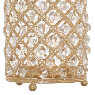 2-Pack Metal Crystal Beaded Pillar Candle Holders 9" Gold - Multipurpose Crystal Stem Vase Set