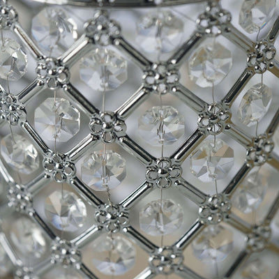 2-Pack Metal Crystal Beaded Pillar Candle Holders 9" Metallic Silver - Multipurpose Crystal Stem Vase Set