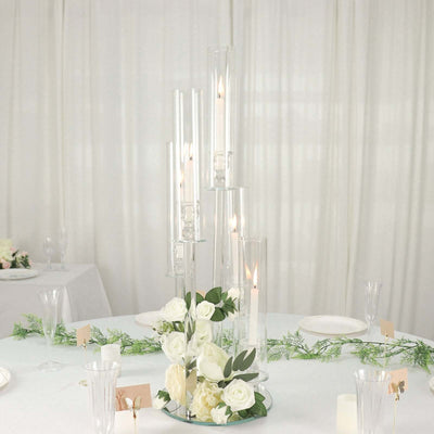 5-Arm Crystal Glass Candelabra Round Taper Design 32" Clear - Stylish Candle Holder Table Centerpiece