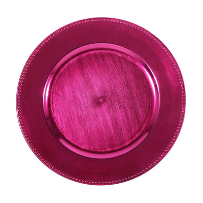 6-Pack Acrylic Charger Plates 13" Round Hot Pink Beaded Rim - Dinner Charger Tabletop Decor