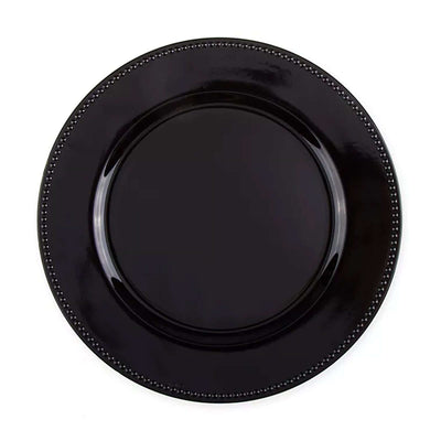 6-Pack Acrylic Charger Plates 13" Round Black Beaded Rim - Dinner Charger Tabletop Decor
