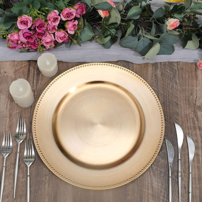6-Pack Acrylic Charger Plates 13" Round Metallic Gold Beaded Rim - Dinner Charger Event Tabletop Decor