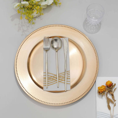 6-Pack Acrylic Charger Plates 13" Round Metallic Gold Beaded Rim - Dinner Charger Event Tabletop Decor