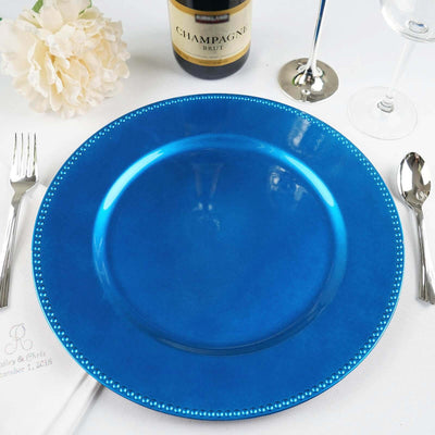 6-Pack Acrylic Charger Plates 13" Round Royal Blue Beaded Rim - Dinner Charger Tabletop Decor